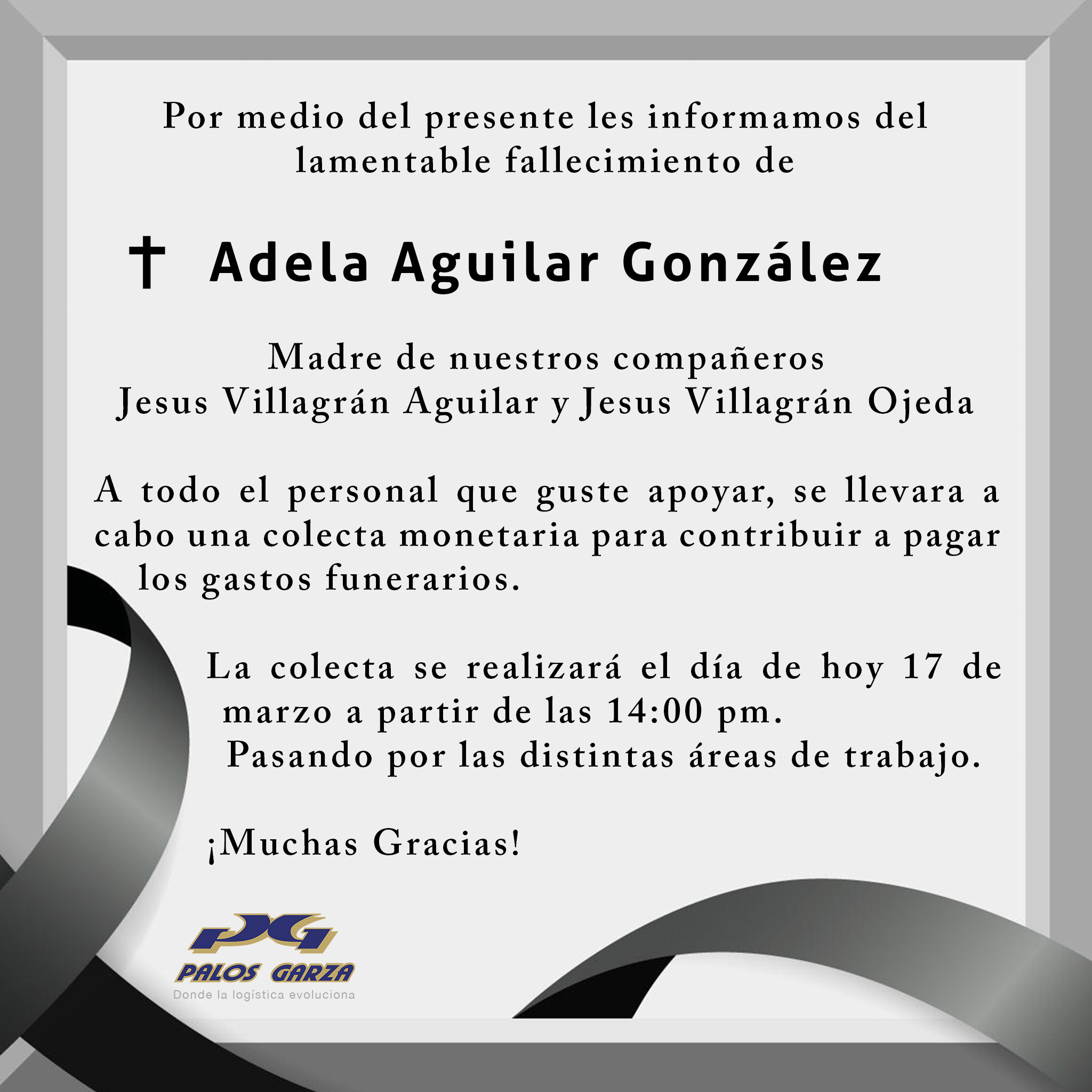 Aviso colecta monetaria- Jesús Villagrán